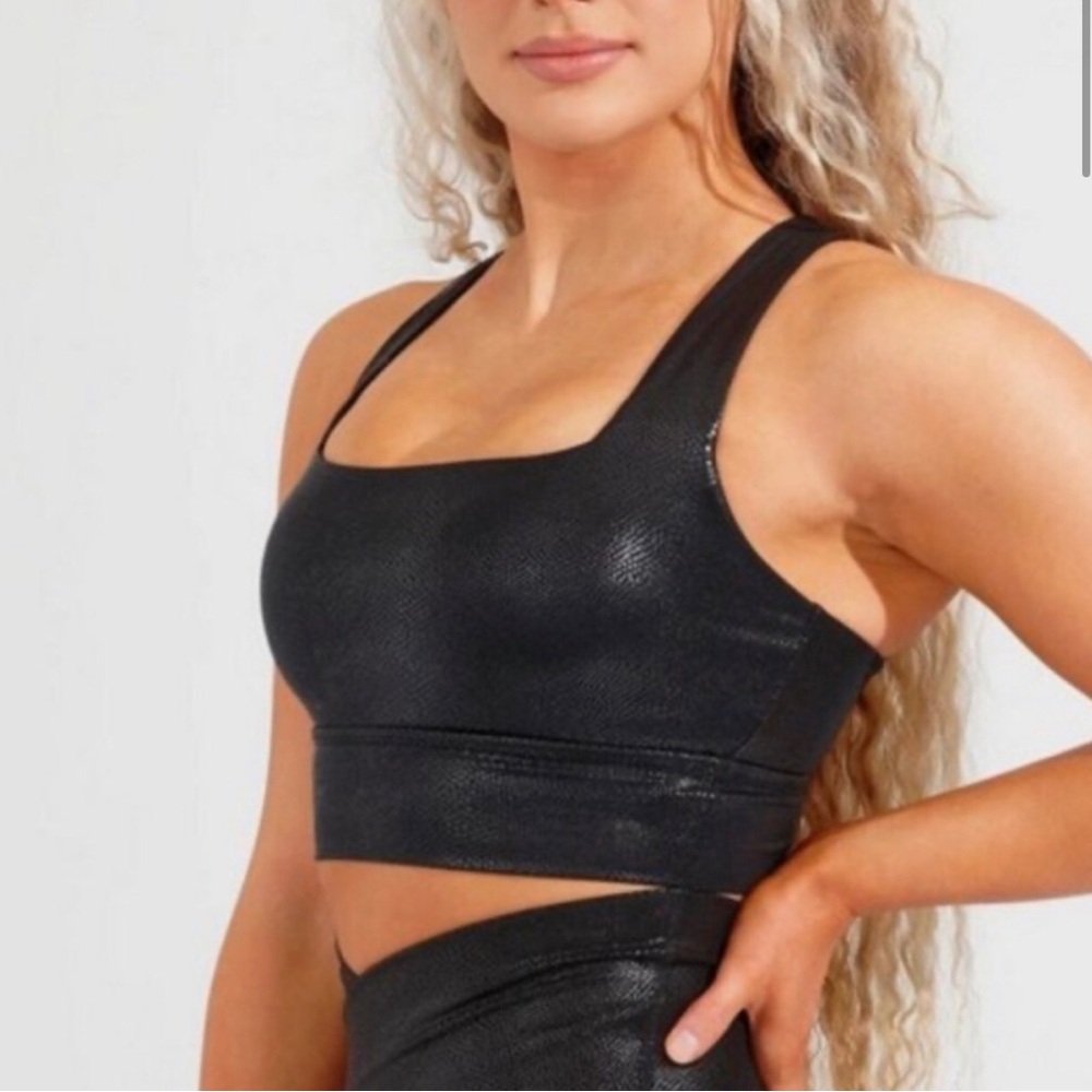 BuffBunny Viper Black Faux Leather Strappy Sports Bra Small